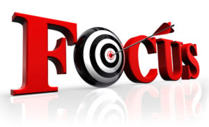focus red word and conceptual target with arrow reflect on white background